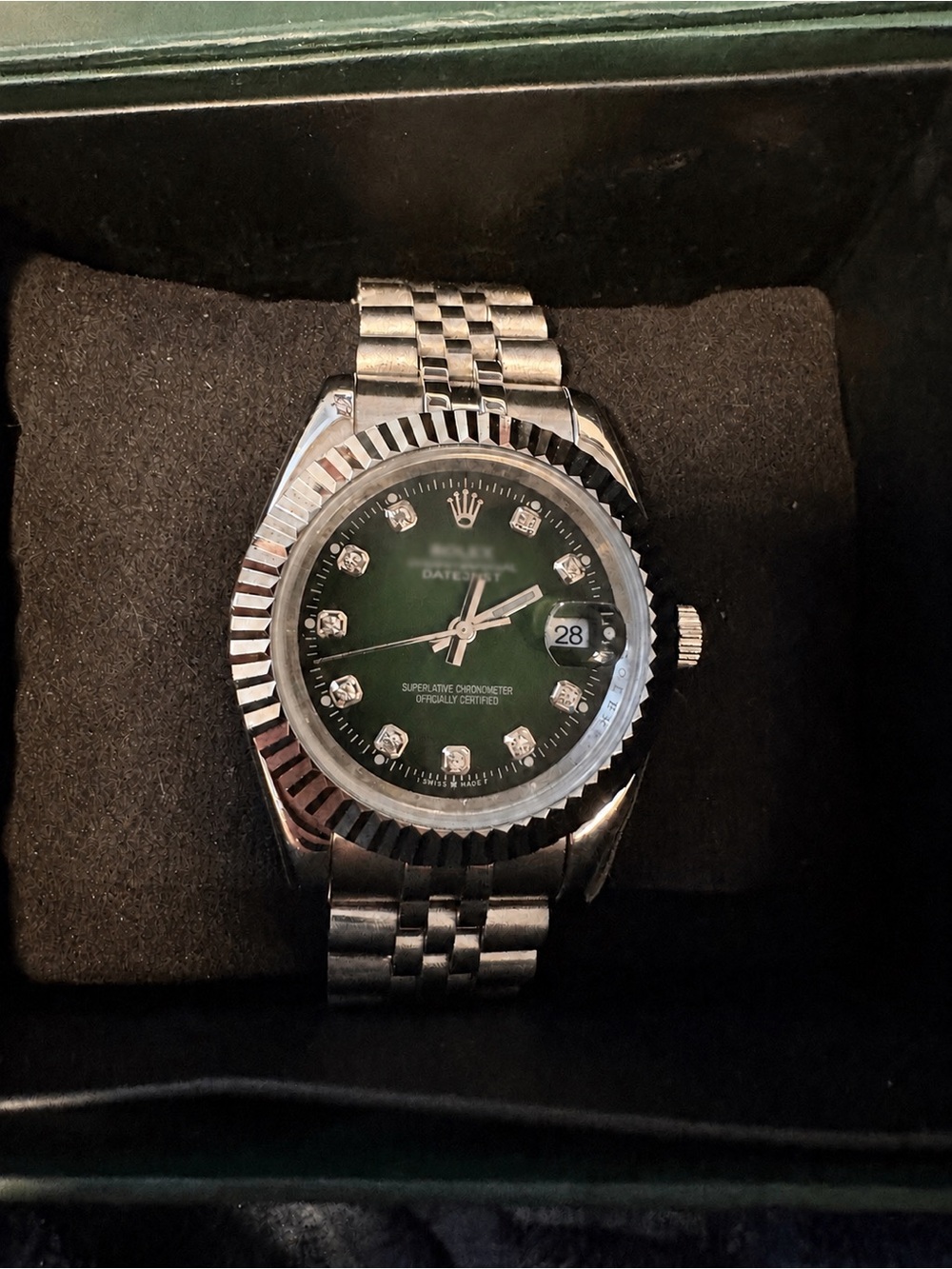 Rolex Style Green Dial Stainless Steel Men's Watch